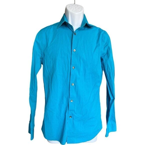 Mens Express 1MX Fitted Teal Classic Button Down Dress Shirt - Sz S - Picture 1 of 2